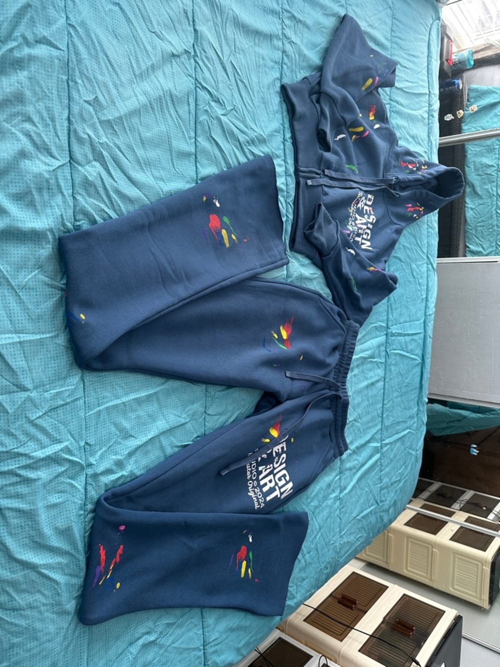 Design and Art Studio Women’s Navy Paint-Splash Hoodie & Sweatpants Set Sz M R27